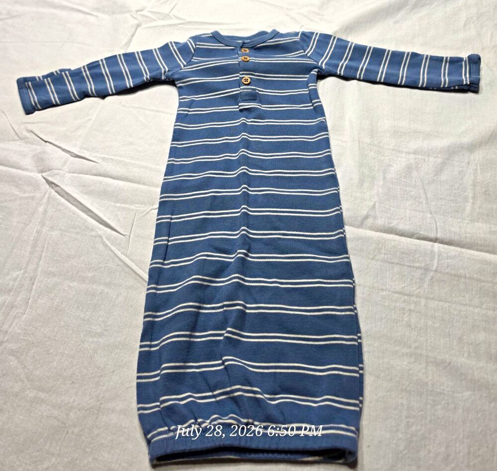 Carter's Newborn Blue/White Striped Long Sleeve Gown One-Piece Button